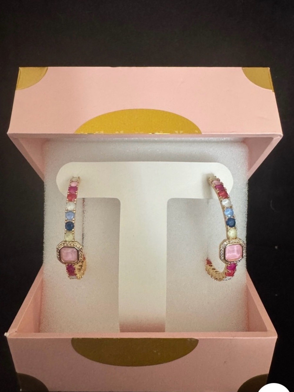 Tokyo Pop Gold-Tone Pink & Blue Gem Hoop Earrings for Women